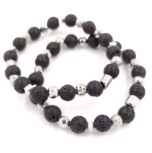 Bransoletka matowa - lawa 8mm (silver)