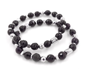 Bransoletka fasetowana - Onyks 8mm (silver)
