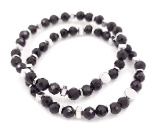 Bransoletka fasetowana - Turmalin czarny 6mm (silver)